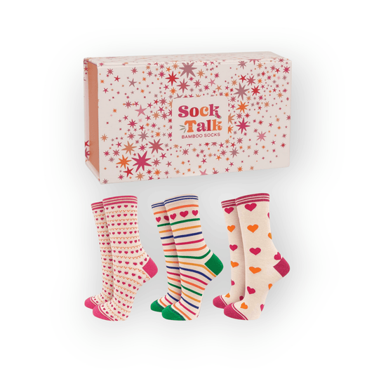 Women's Love Hearts and Stripes Bamboo Socks Gift Set Box