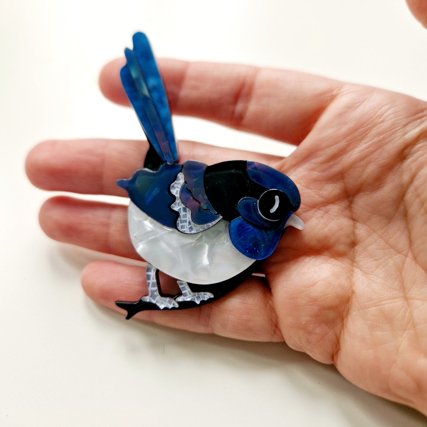 Blue Fairywren Bird Modern Acrylic Handmade Brooch