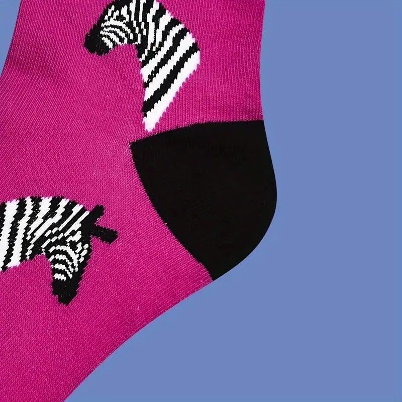 Women's Cotton Blend Zebra Print Odd Socks