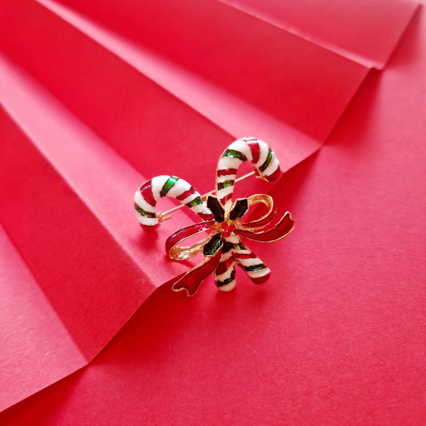 Candy Canes Christmas Enamel Brooch