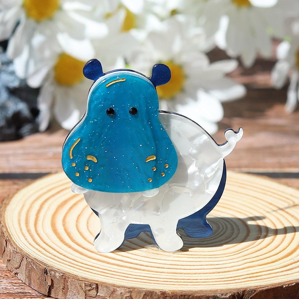 Blue Hippo Handmade Acrylic Brooch