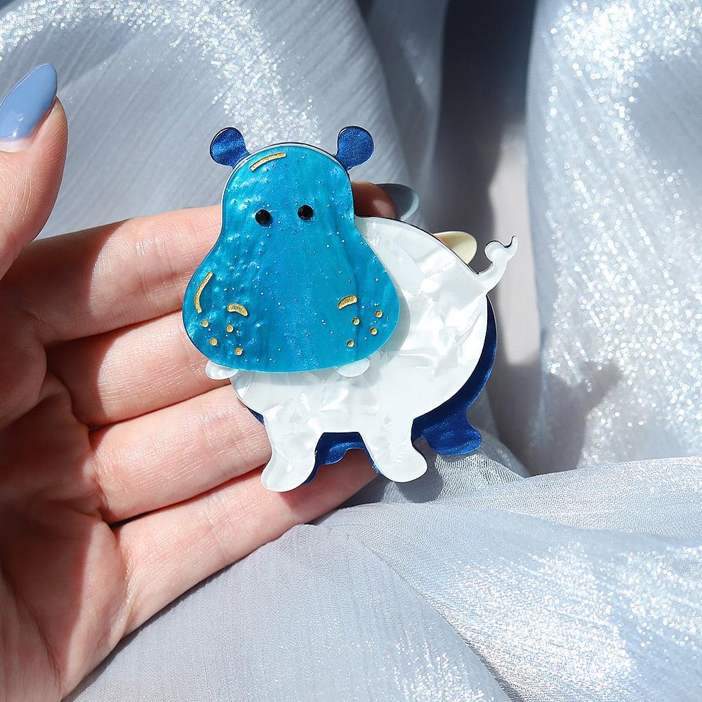 Blue Hippo Handmade Acrylic Brooch