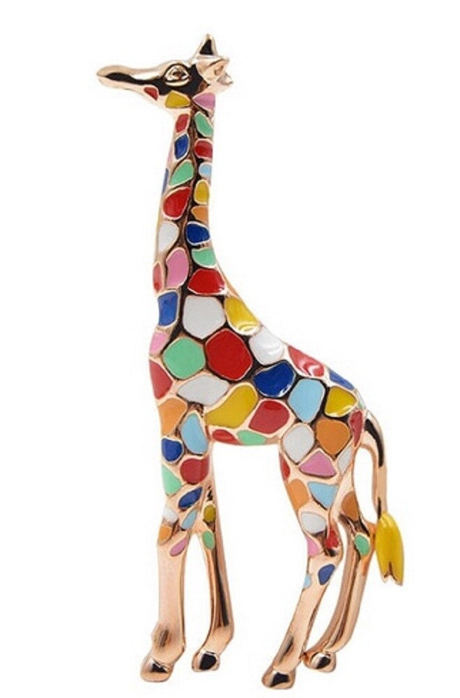 Colorful Enamel Giraffe Brooch Pin | Gold-Tone Animal Jewelry