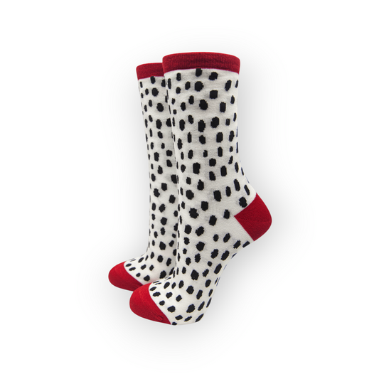 Women's Bamboo Ankle Socks Black White Dalmatian Spots Print