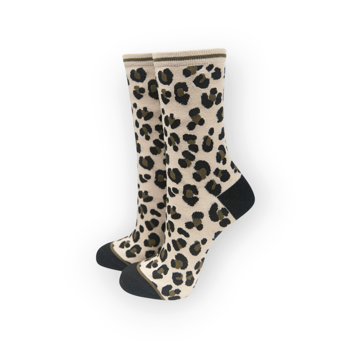 Women's Bamboo Leopard Print Socks Ladies Animal Print Cream