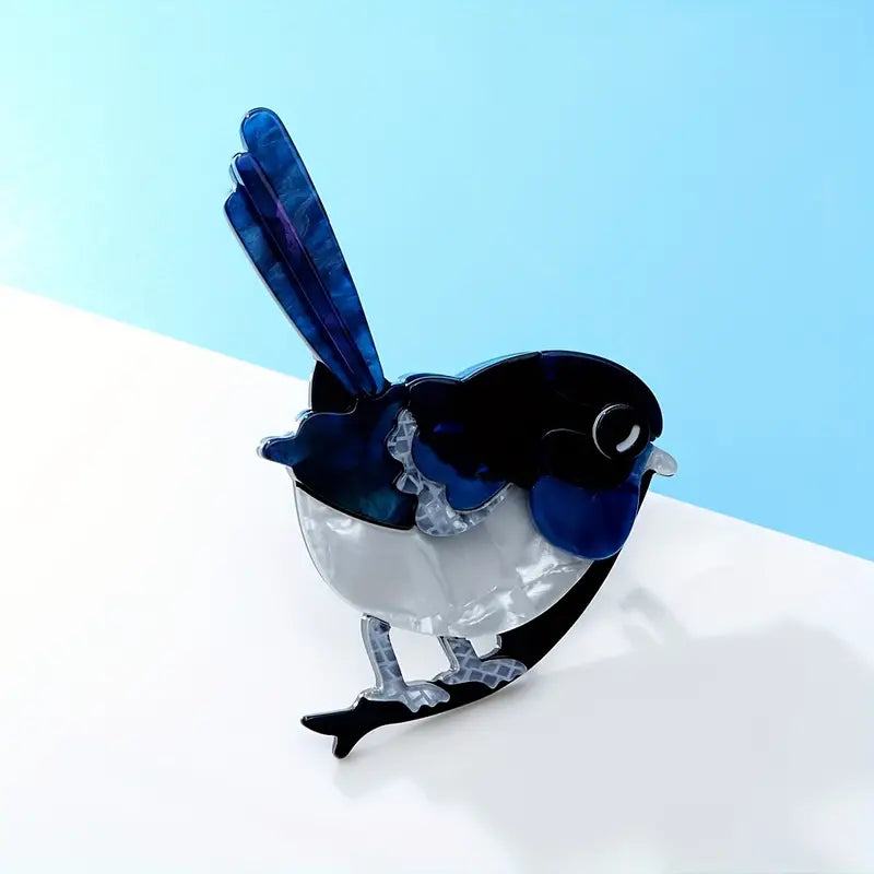 Blue Fairywren Bird Modern Acrylic Handmade Brooch