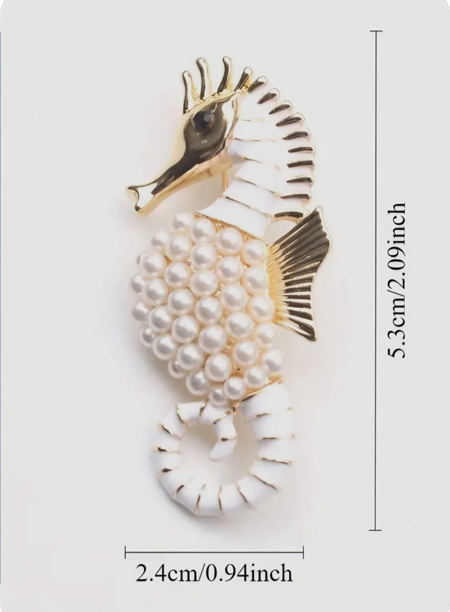 Elegant Pearl Seahorse Brooch with Rose Gold Finish & Enamel Detail