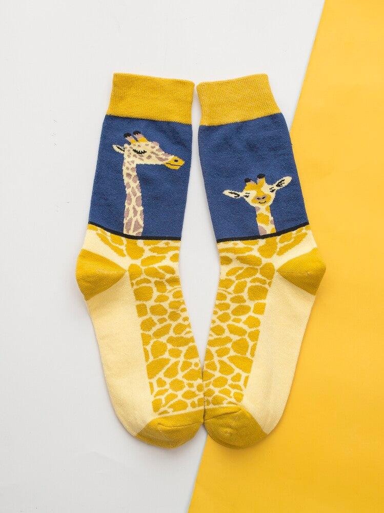 Women's Giraffe Print Cotton Blend Socks