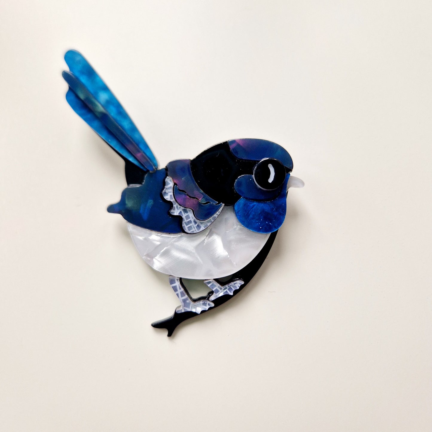 Blue Fairywren Bird Modern Acrylic Handmade Brooch