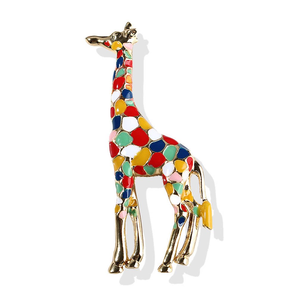 Colorful Enamel Giraffe Brooch Pin | Gold-Tone Animal Jewelry