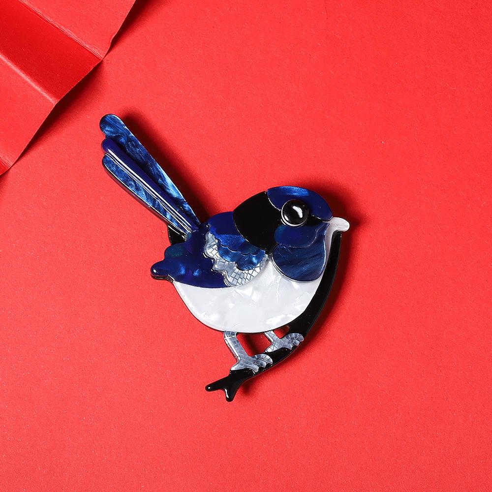 Blue Fairywren Bird Modern Acrylic Handmade Brooch