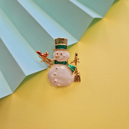 Snowman Enamel Brooch