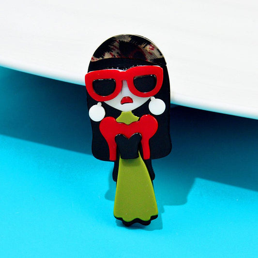 Red Sunglasses Fashion Lady Handmade Acrylic Brooch