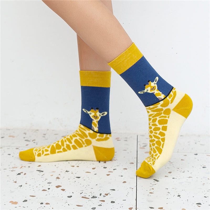 Women's Giraffe Print Cotton Blend Socks