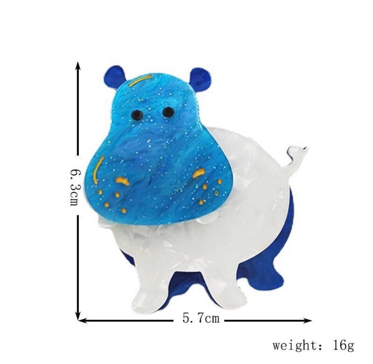 Blue Hippo Handmade Acrylic Brooch