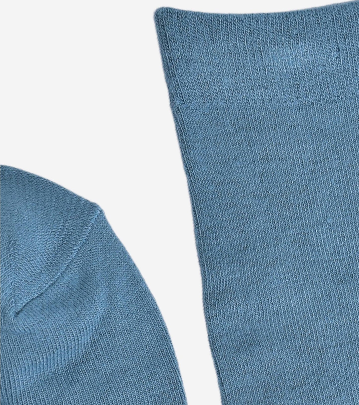 Close-up of cuff and toe of teal bamboo socks showing texture and stitching